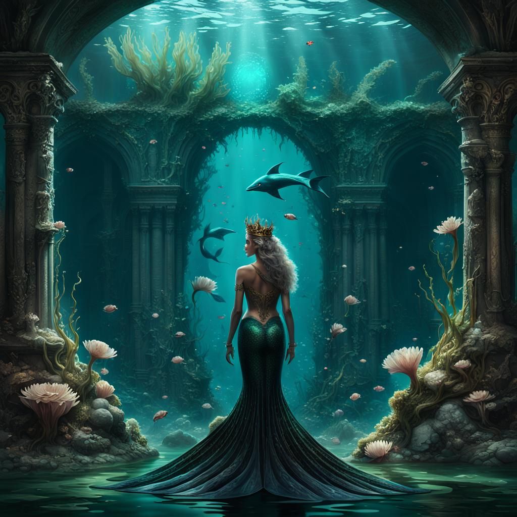 Underwater Siren in Alphonse Mucha Style