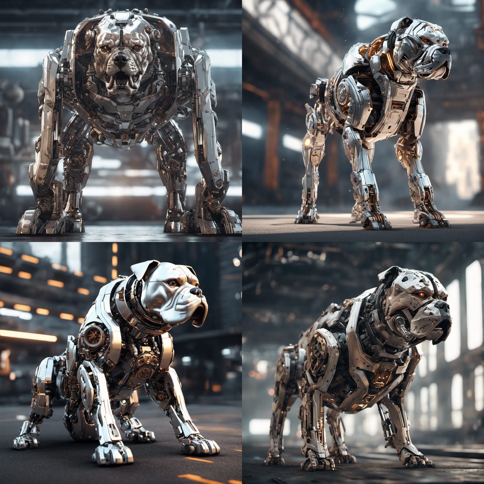 Futuristic American Bulldog Mech in Polished Metal