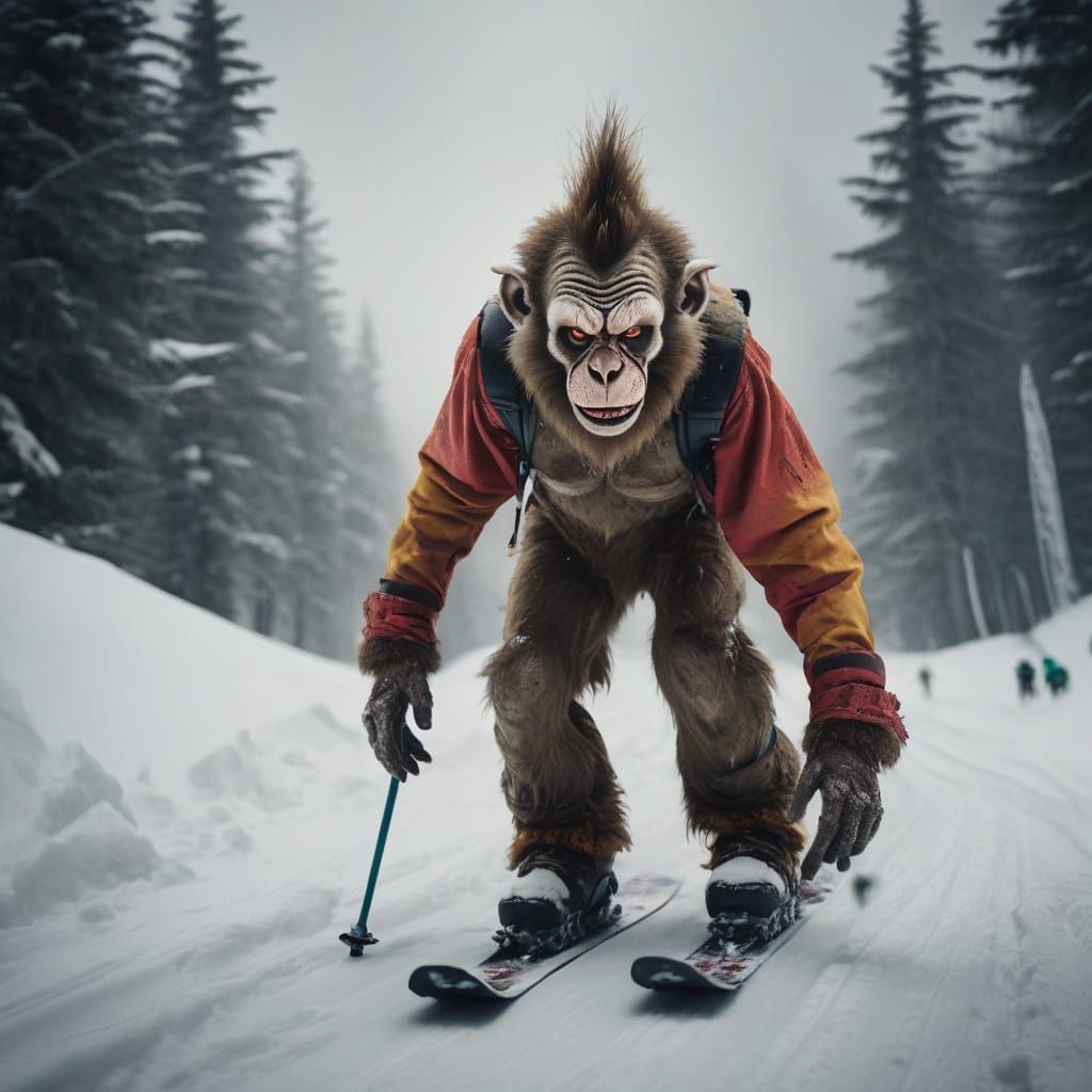Cinematic Zombie Monkey Snow Skiing Expedition in Film Noir ...