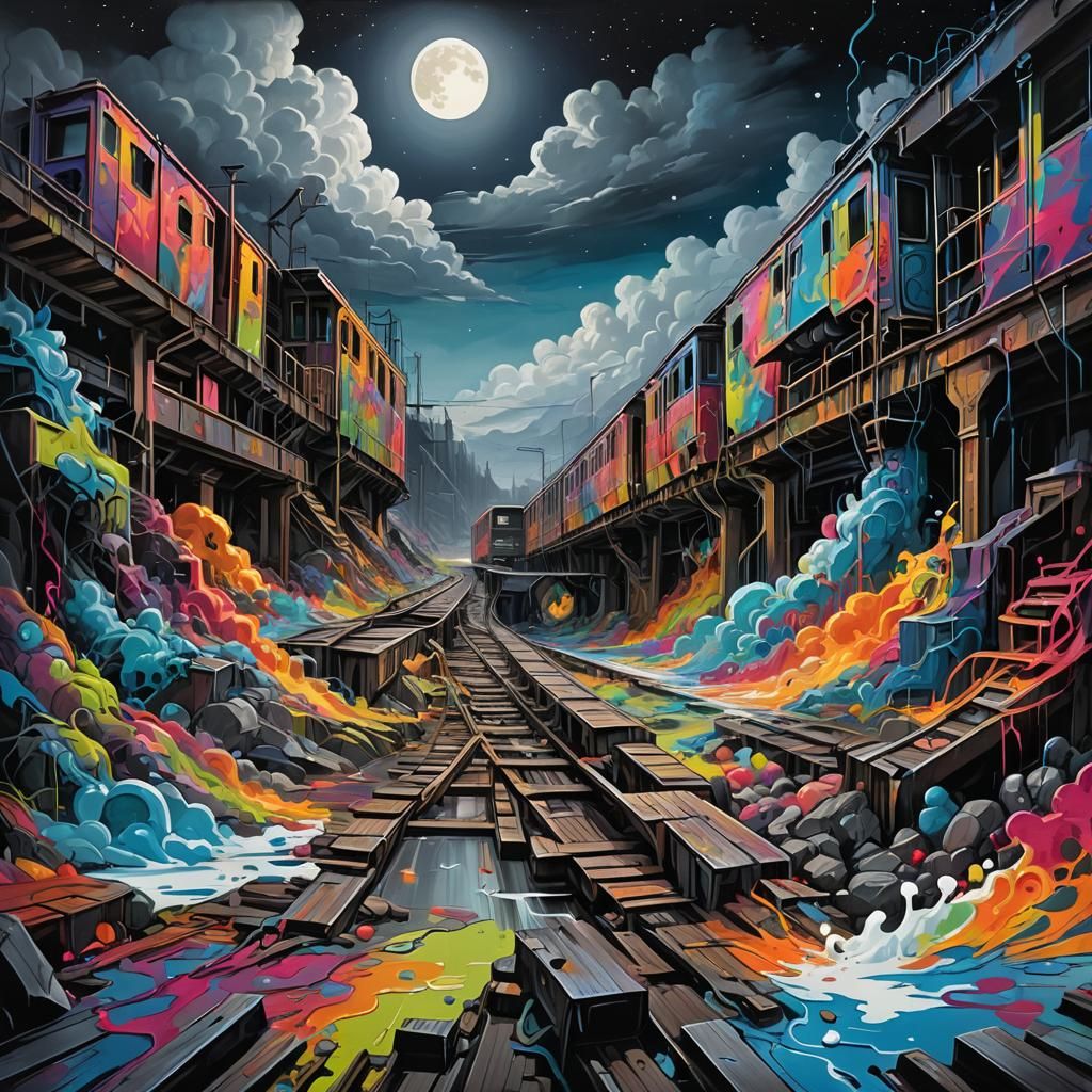 Colorful Polychromatic Graffiti Art in Street Style