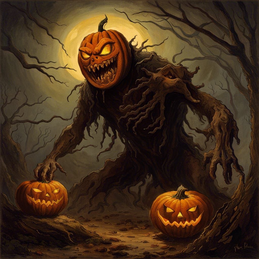 Horror Jack O'Lantern Monster in Doré Style