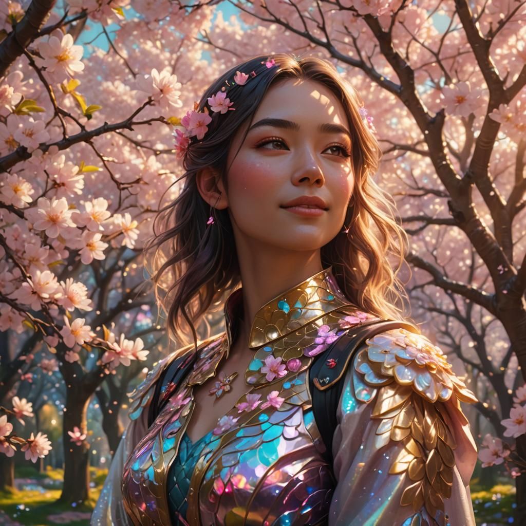 Iridescent Garden: Serene Girl in Fantasy Concept Art