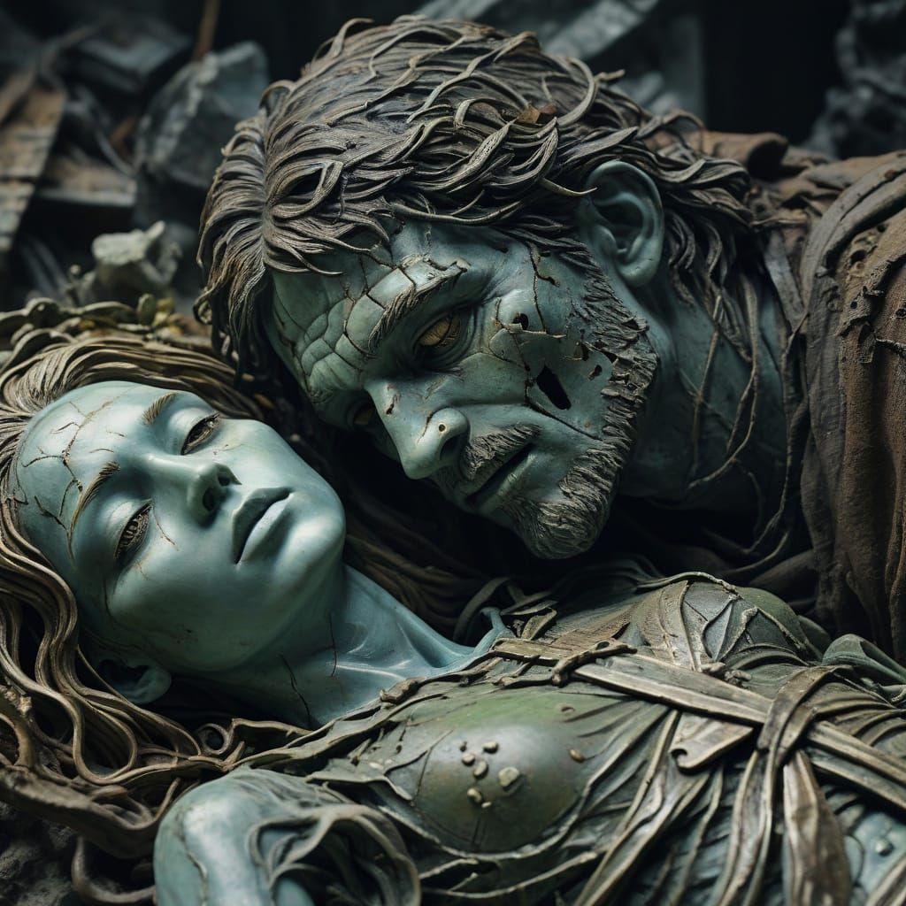 Ethereal Android Pieta in a Dreamlike, Mystical Atmosphere