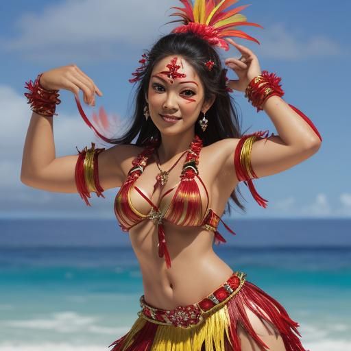 Dynamic Hawaiian Fire Dancer Silhouette