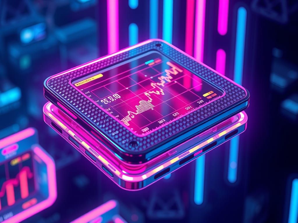 Futuristic Wallet in Cyberpunk World with Holographic Graphs