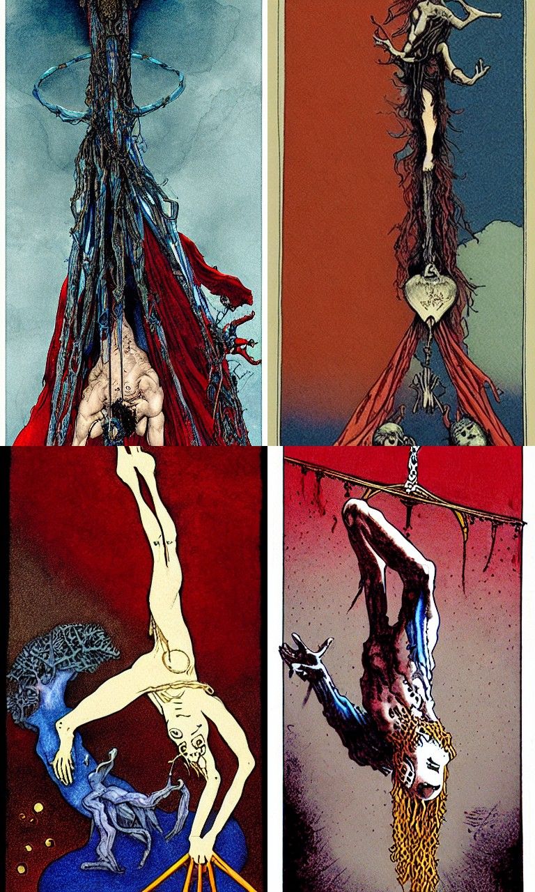 The Hanged Man Tarot Card in Art Nouveau Style