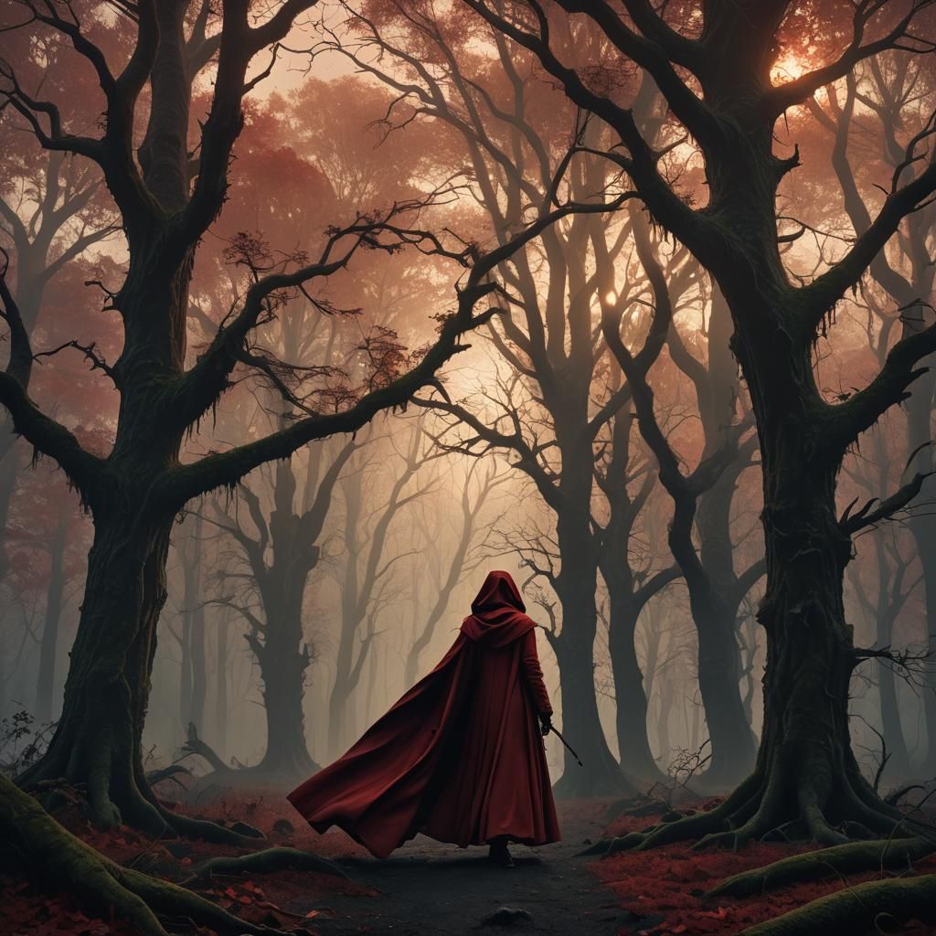 Mysterious Sorceress in Dark Fantasy Noir Forest
