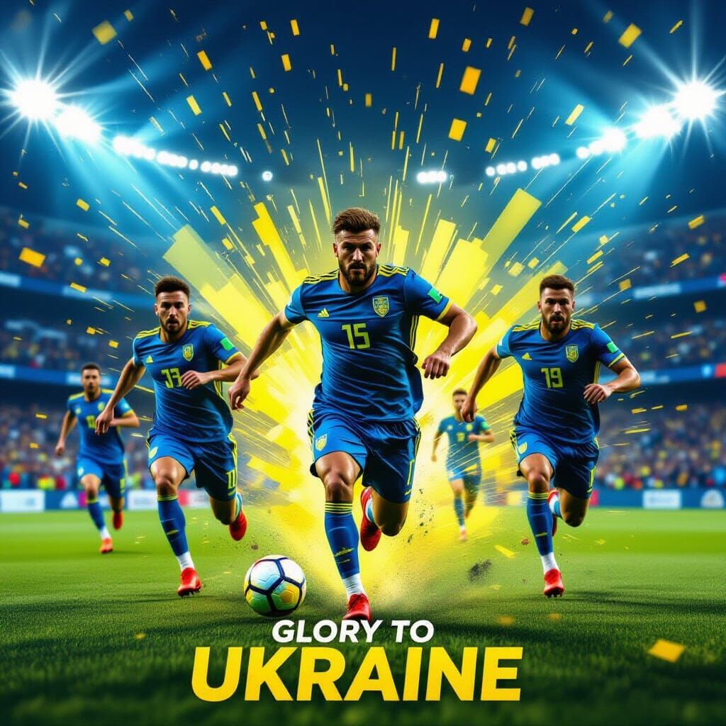 Ukraine Football Team in Dynamic Action, Vibrant Stadium Sce...