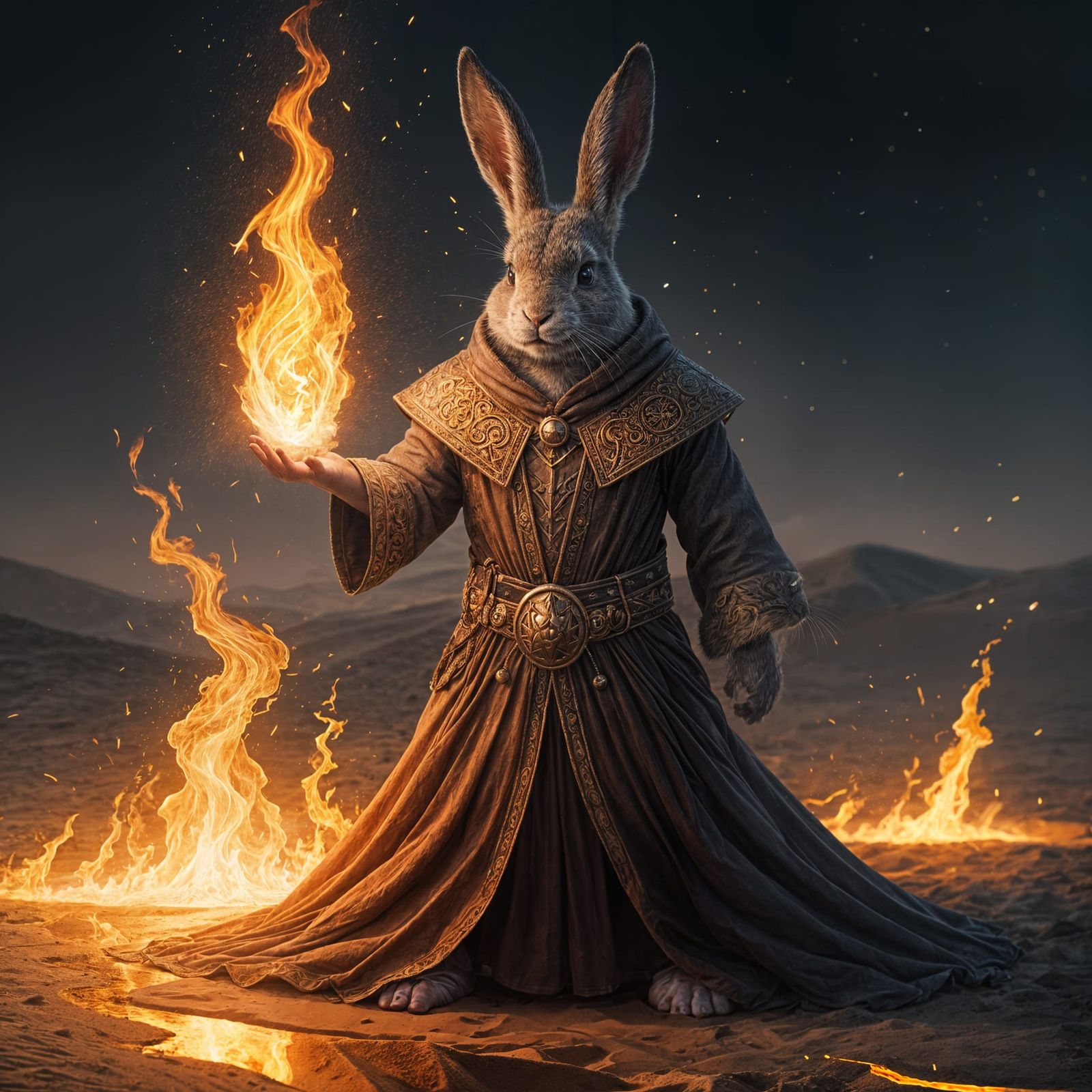 Mystical Rabbit Sorcerer Unleashes Blazing Inferno