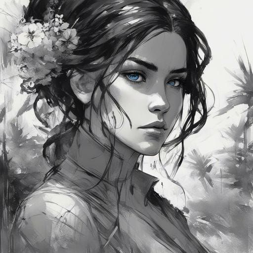 Beautiful Dark-Haired Girl Portrait in 19th Century Style