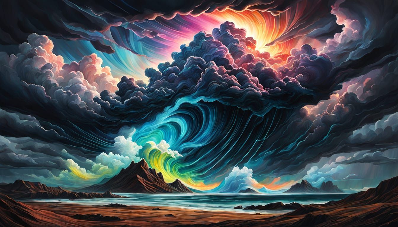 Surreal Stormscape with Iridescent Colors and Optical Illusi...