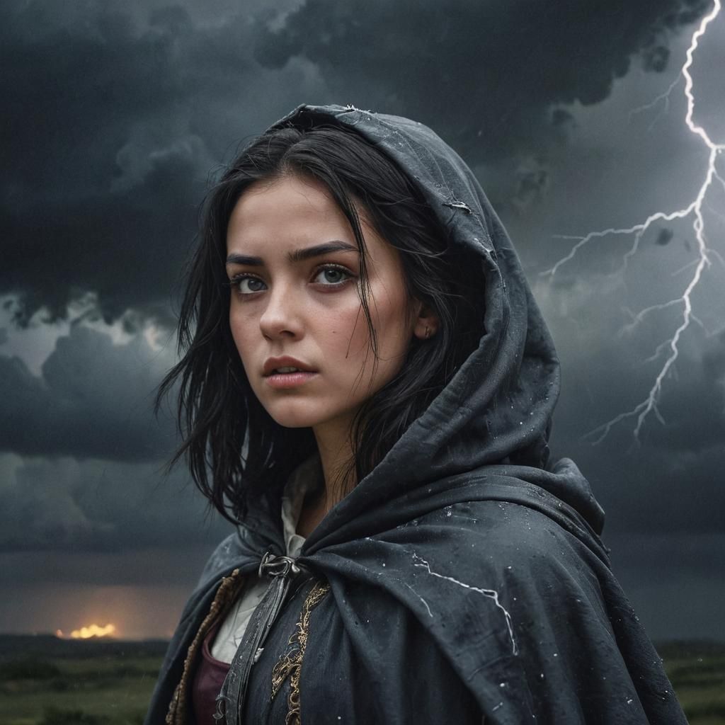 Teenage Woman Defies Lightning Storm in Hyperrealistic Art