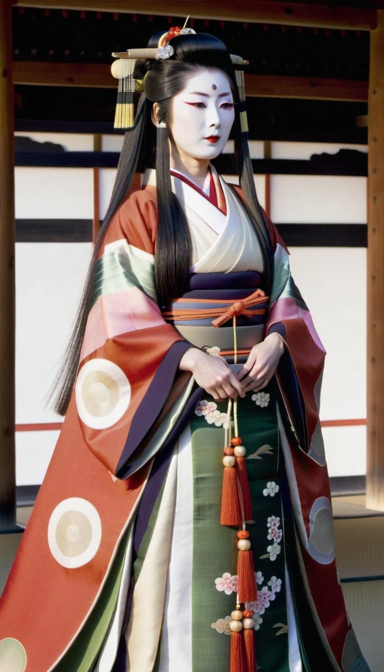 Heian Period Japanese Court Lady in Junihitoe