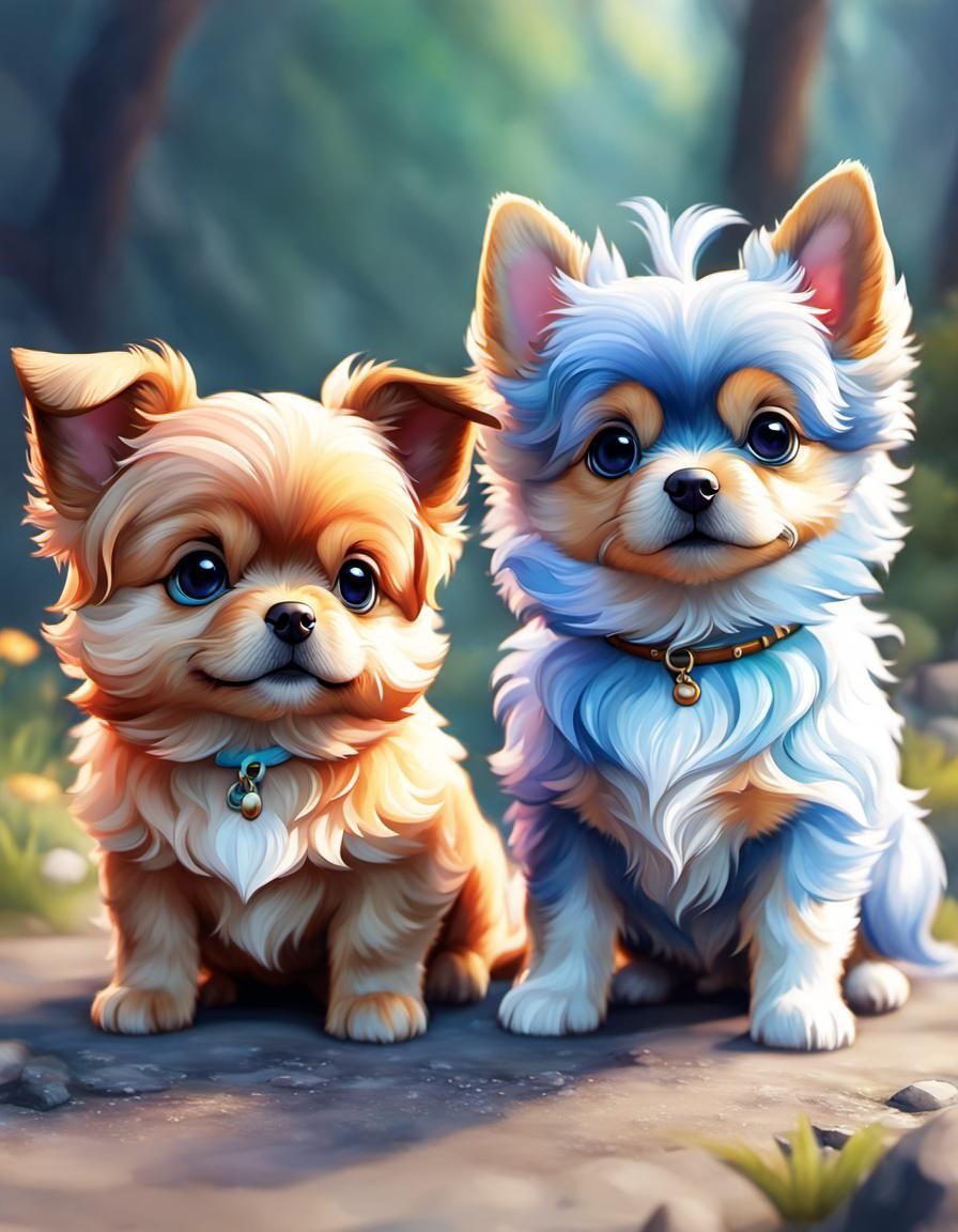 Watercolor Dogs in a Fantasy Dreamscape