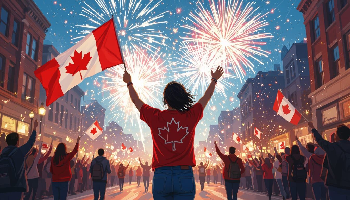 Canada Day Parade with Fireworks, Digital Art