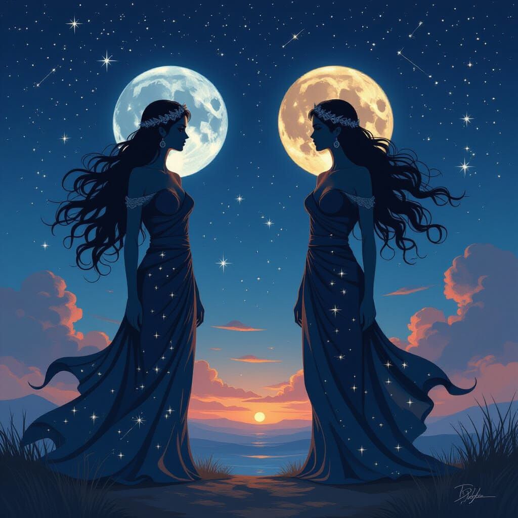 Gemini Zodiac Twins in Greek Myth Style