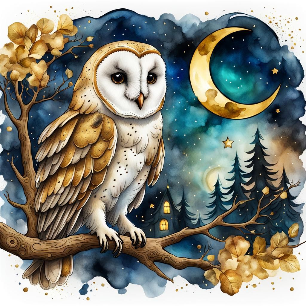 Night Owl in Fantasy Cartoon Illustration