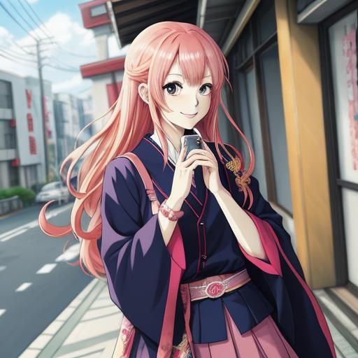 Happy Anime Girl in Japanese Manga Style