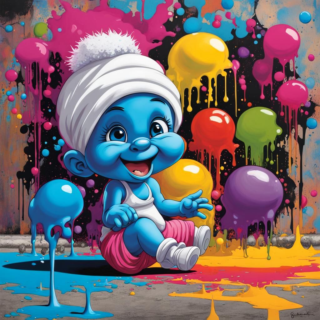 Baby Smurf Girl with Afro in Graffiti Art Style