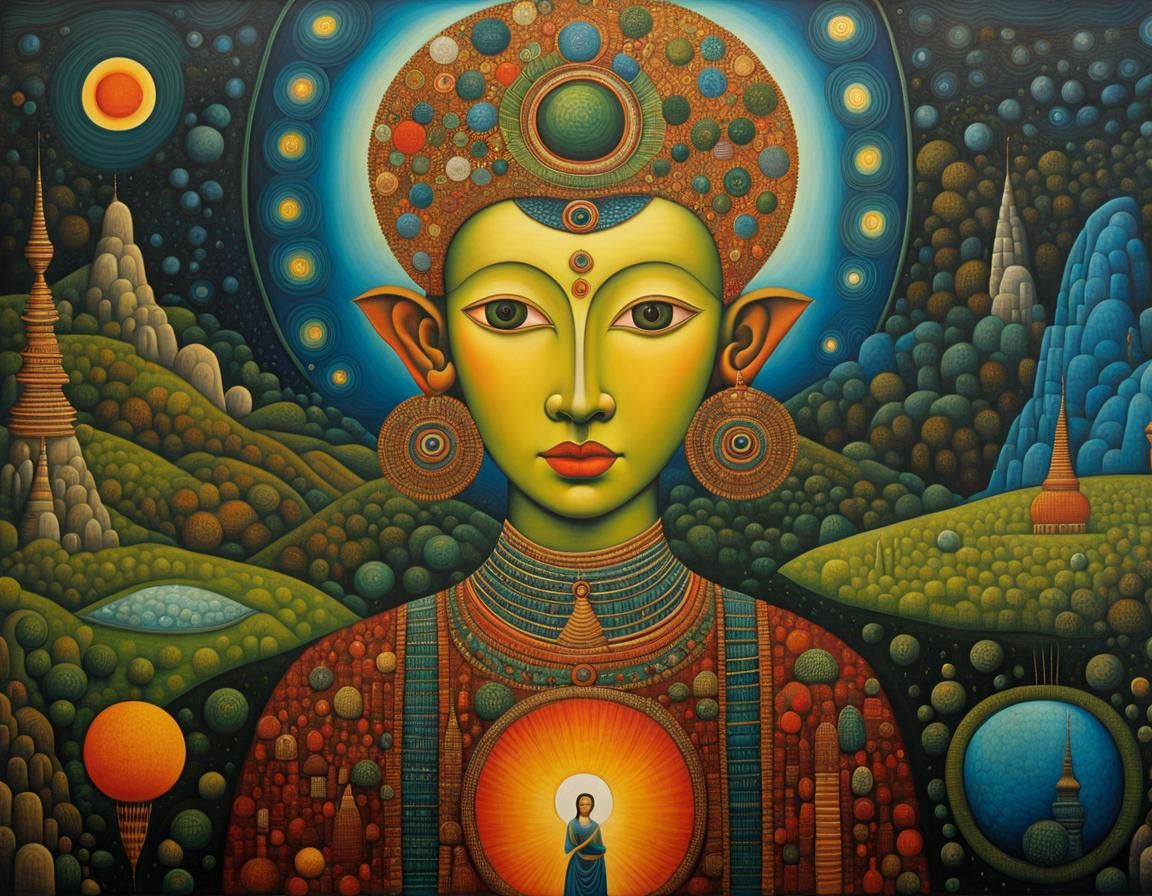 Mystic Apsara with Intricate Fractal Patterns