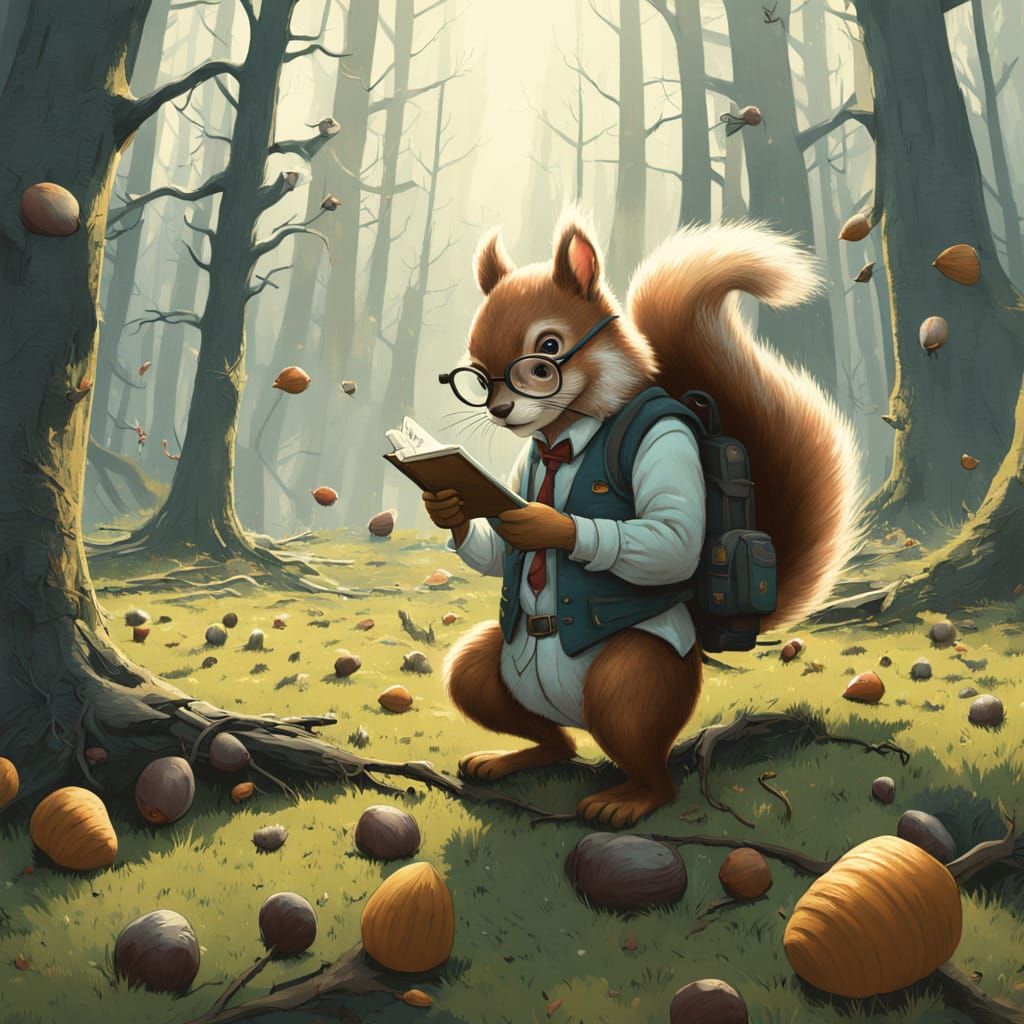 Meticulously Arranged Acorns in Whimsical Forest Scene in Mi...