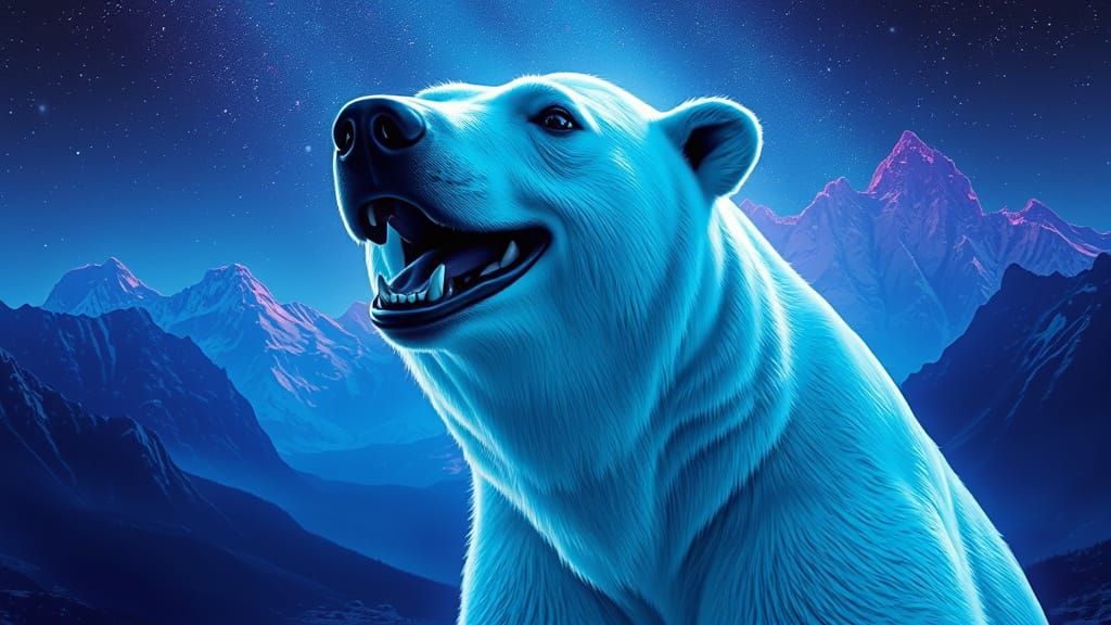 Giant Polar Bear in Surreal Celestial Landscape