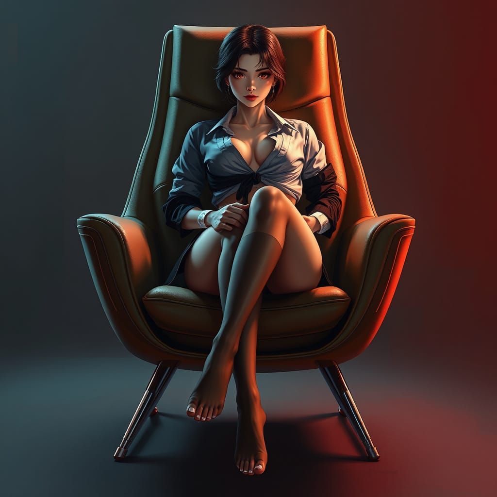 Sultry Woman in stockings, Elegant Chair, and Anime Inspirat...