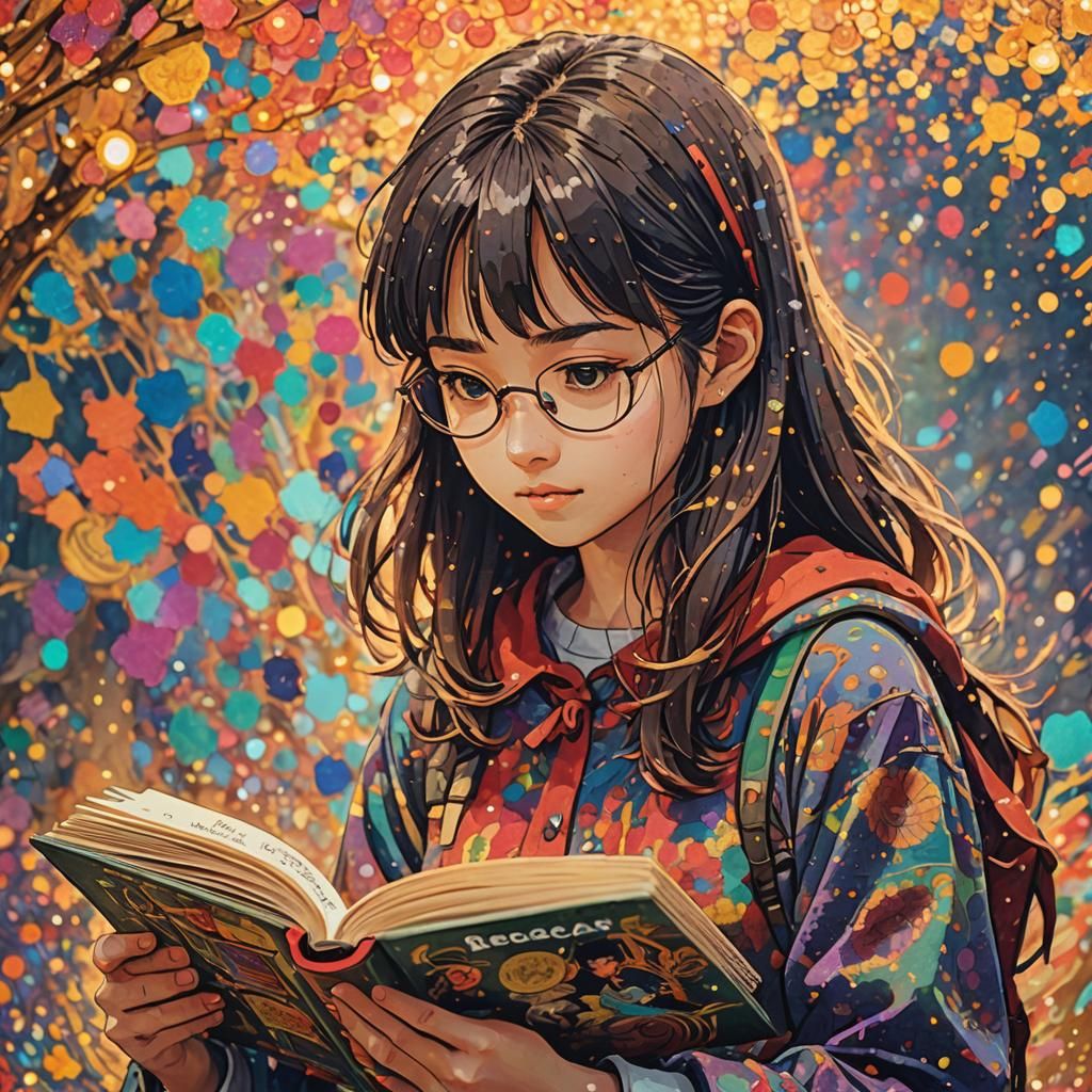 Girl Reading Book: Studio Ghibli Pop Art Style