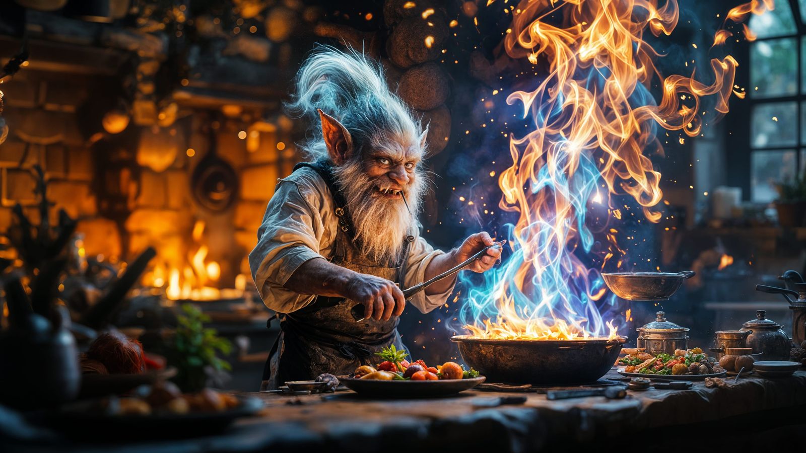 Surreal Troll Chef Creates Magical Feast in Kitchen