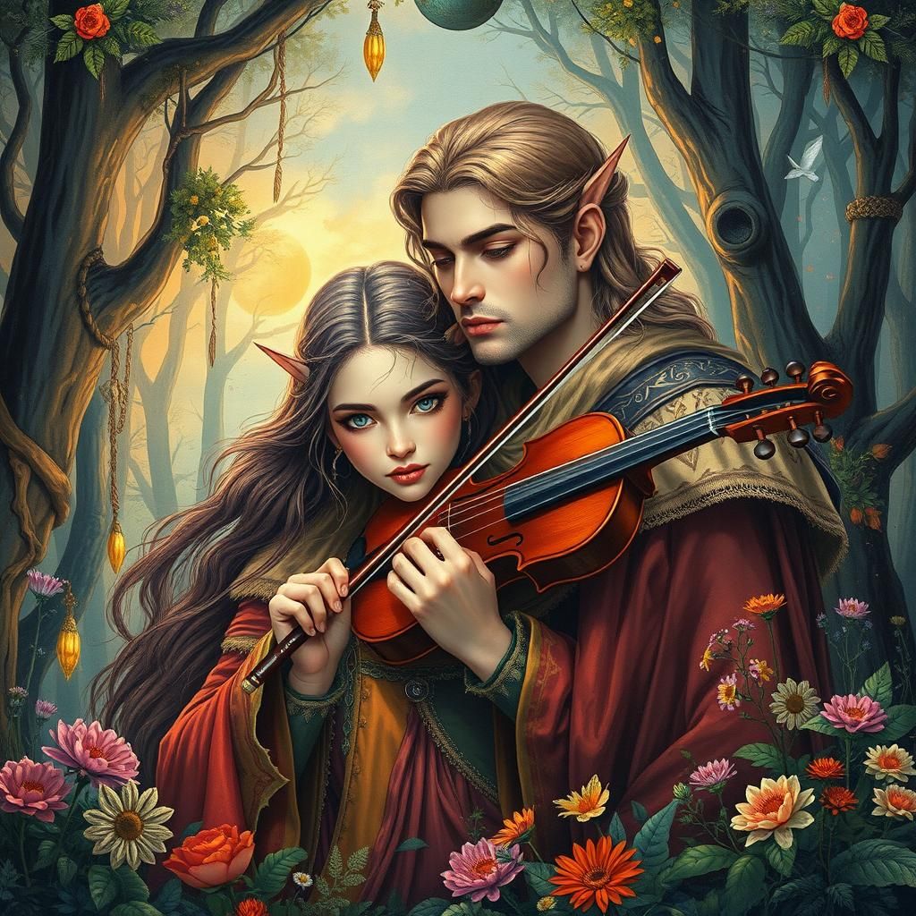 Futuristic Elven Couple in Surreal Forest