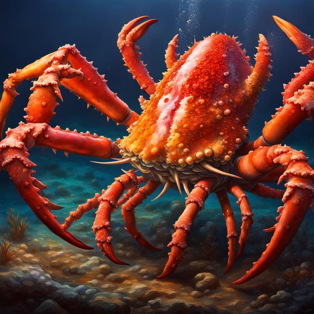Brilliantly Colored King Crab in Hyperrealistic Splash Art