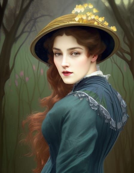 Victorian Woman Portrait with Elaborate Hat