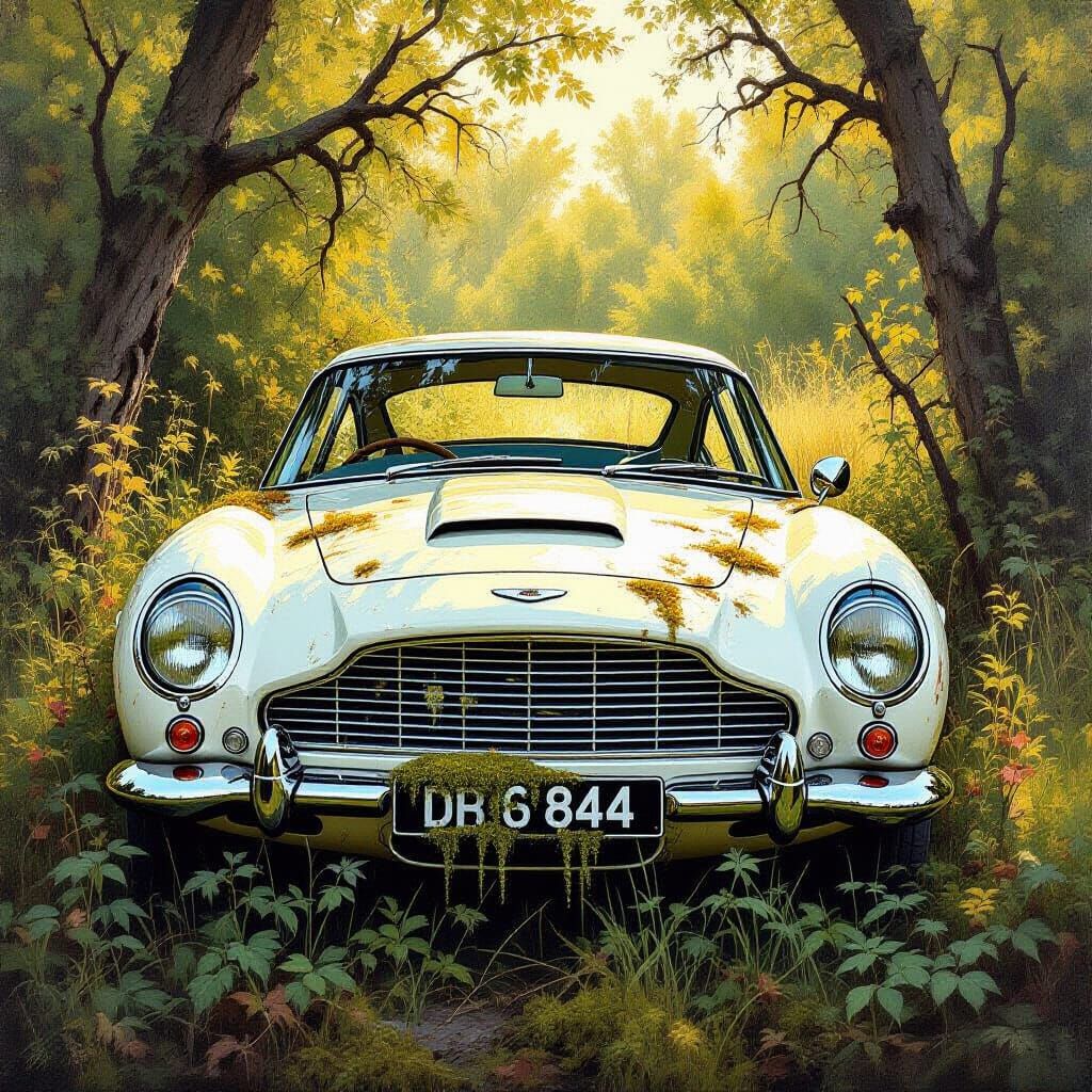 Moss-Covered Aston Martin DB 84 in Ruined Field