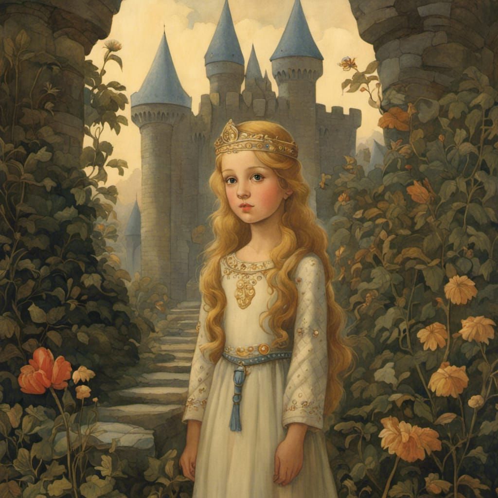 Moody Princess in Medieval Castle Illustration