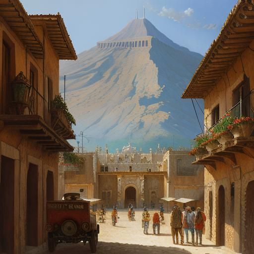 Mexican Village in Oil Painting Style
