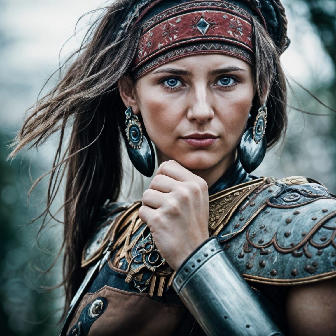 Ukrainian Female Warrior in Elegant Battle Attire