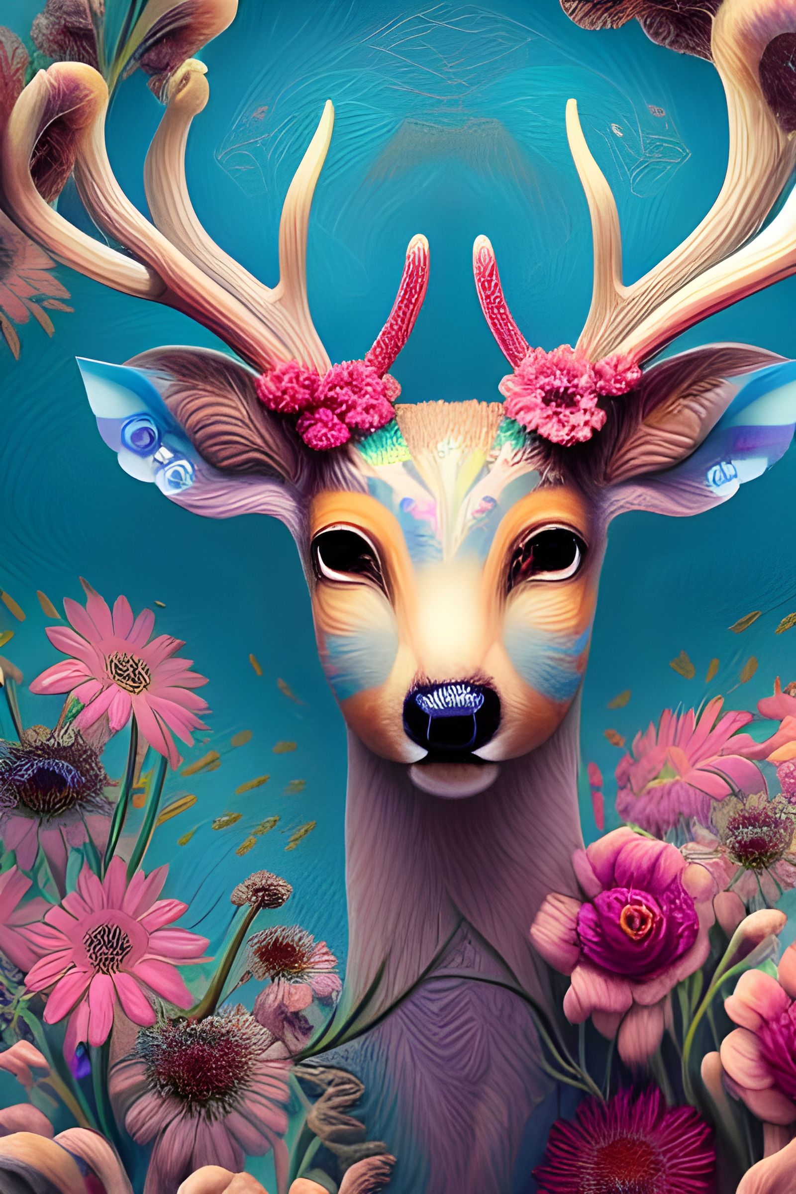 Deer and Flower Fusion: Hyperrealistic Render