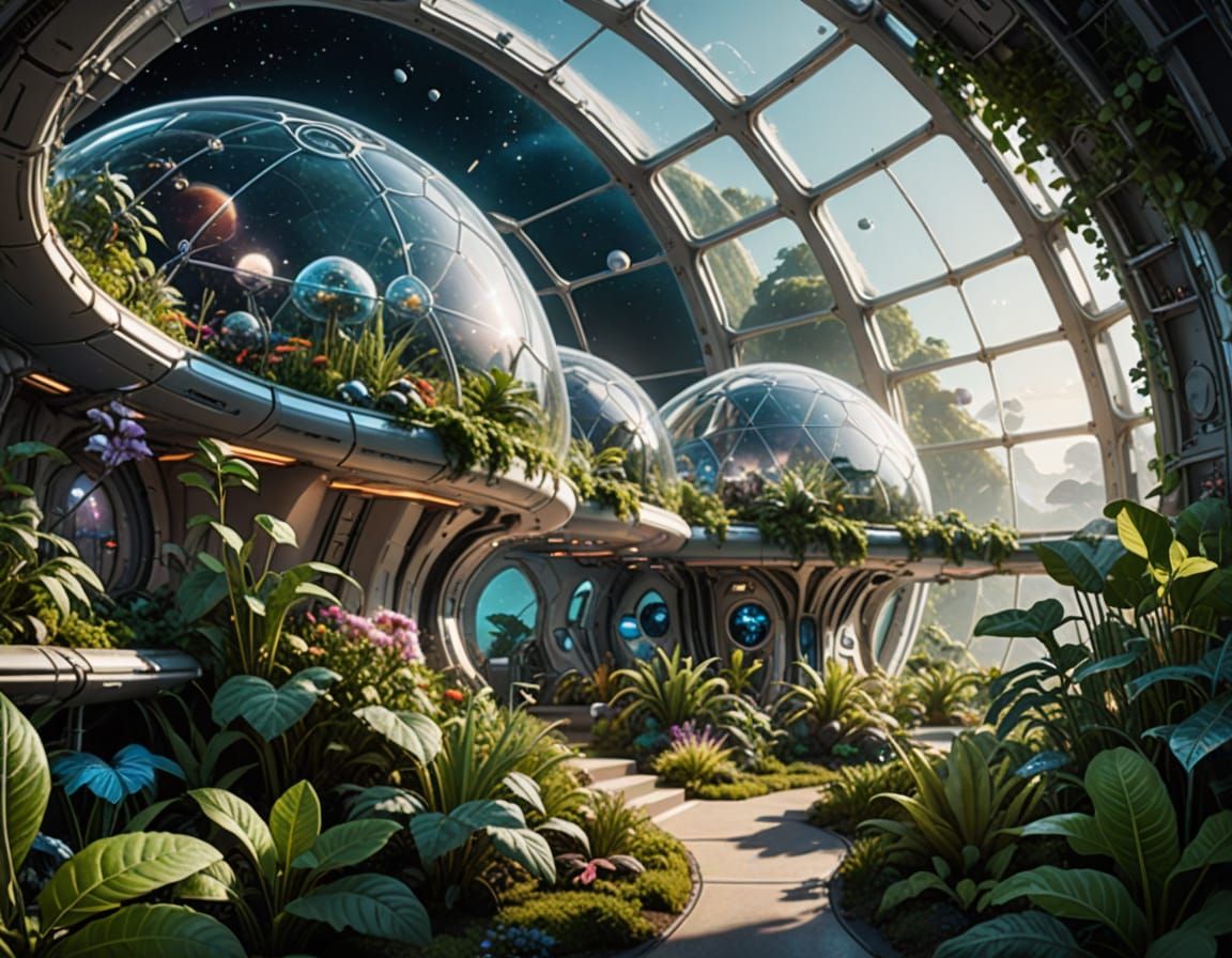 Lush Bio-Domes on Spaceships in Cinematic Sci-Fi Setting