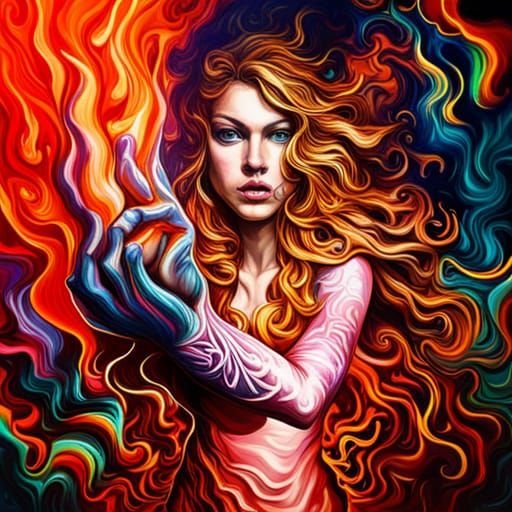 Flaming Energy Entity Materializing as Graffiti Art