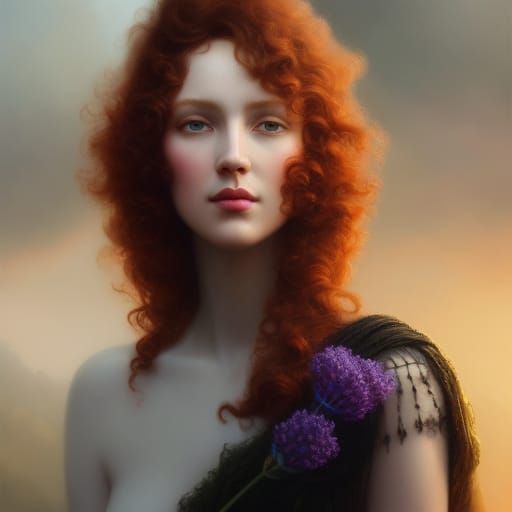 Red-Headed Goddess Portrait in Hyperrealistic Digital Art