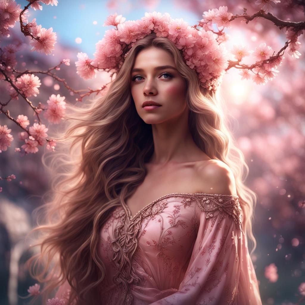 Floral Crowned Lady in Sunlight, Digital Art