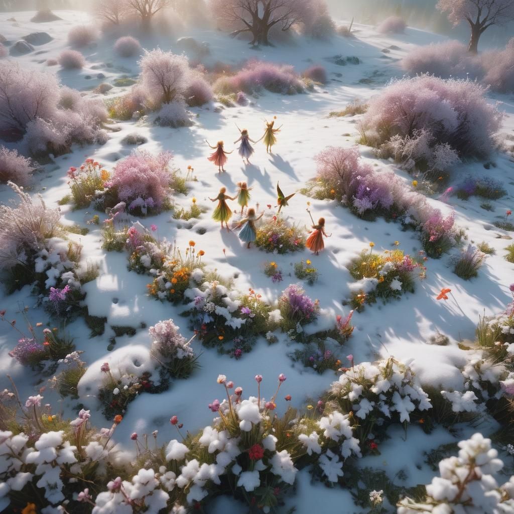 Snowy Meadow Fairies in Maximalist Digital Painting