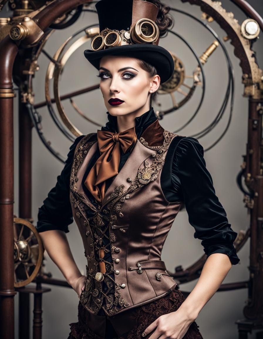 Steampunk Fashion Model in Velvet and Lace