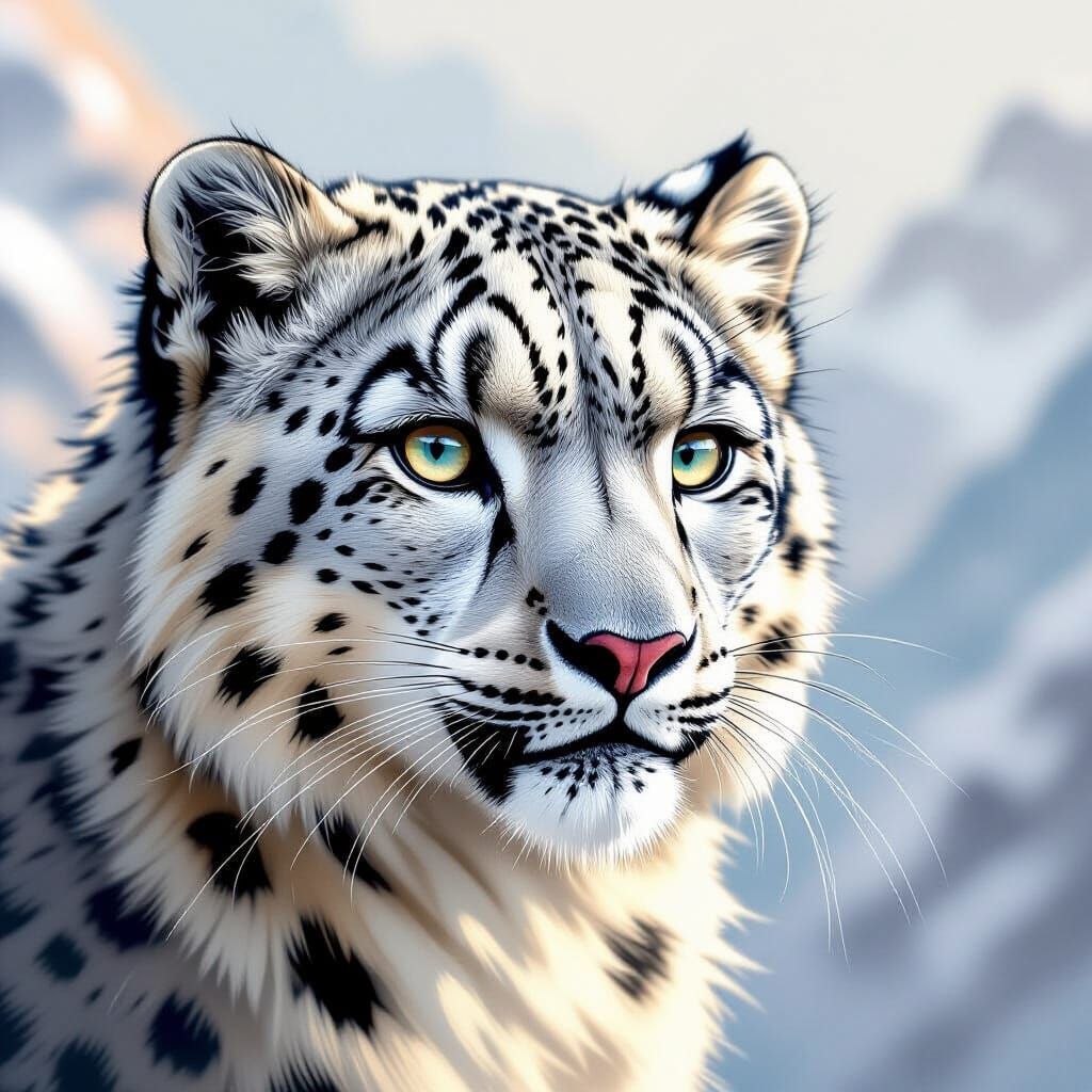 Snow Leopard Close-up in Illustration Style