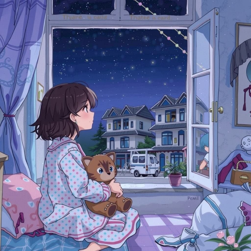 Vibrant Anime Night Scene with Colorful Sky