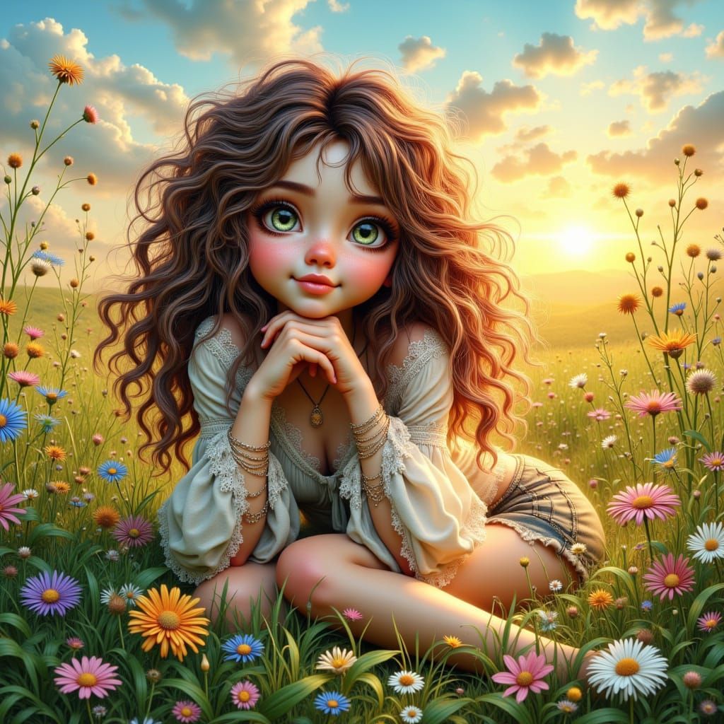 <lora:Bohemian Whimsy:1.0> A young, sassy teenage cartoon wo...