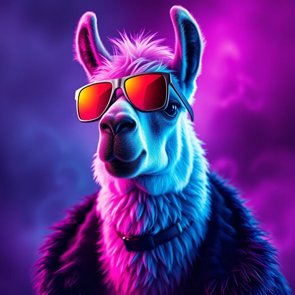 Synthwave Llama with Sunglasses