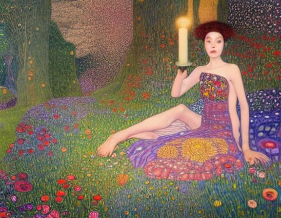 Hybrid Woman in Magical Forest, Art Nouveau Style