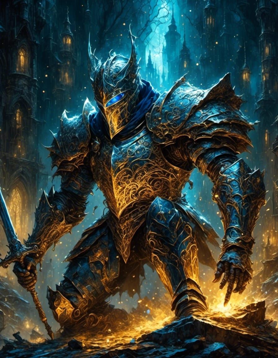 Fantasy Knight Honourguard in Ruined Throne Room