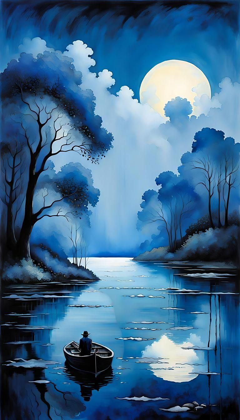 Eagret Reflected in Serene Blue Monochromatic Landscape